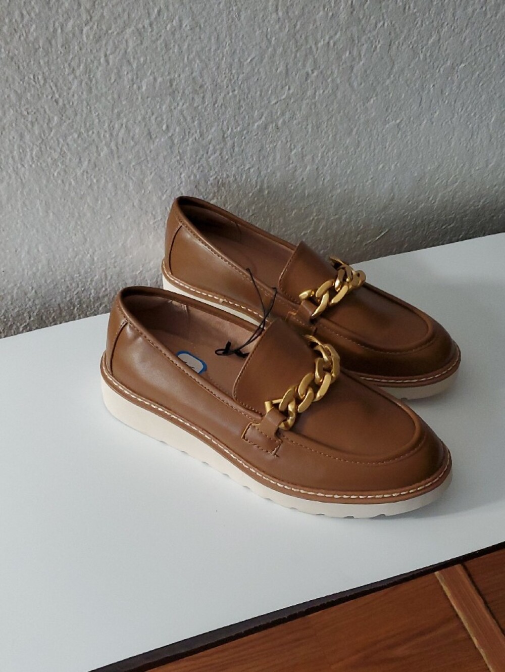 Time and Tru Tan Loafers with Gold Chain Accent - Picture 5 of 5